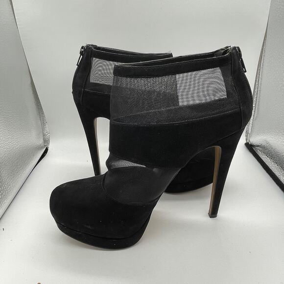 Aldo Womens Size 9 Stiletto Black Ankle Boot Faux Black Suede Mesh Platform Boot - Picture 9 of 11